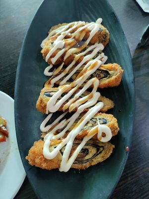 Crumbed tofu skins and nori. Like a fish starter at Vegsu in Panama City