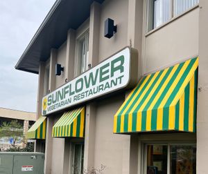 front of restaurant but entry on the right side  at Sunflower Vegetarian Restaurant in Vienna