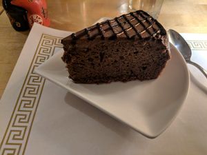 Vegan chocolate cake and mousse at Sunflower Vegetarian Restaurant in Vienna
