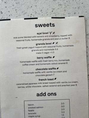 Menu with vegan açai bowl   at Shakar in Lisbon