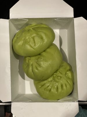 Veggie Bao made from raw spinach dyed flour and filled with veggies. at Corner 17 in St Louis