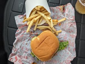 Burger and fries at Moonburger in Kingston