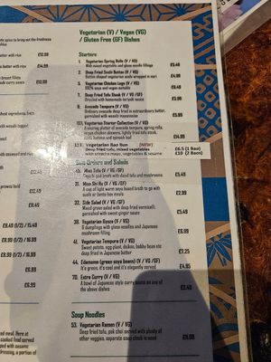 Vegan menu at Little Tokyo in Leeds