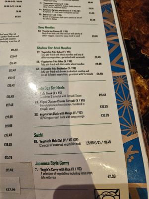 Vegan menu at Little Tokyo in Leeds