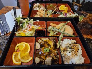 Bento box with vegan duck at Little Tokyo in Leeds