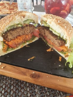 Inside vegan burger at Borracheiros in Funchal