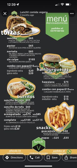 Menu as of June 2022  at LunchV - Delivery Only in Mexico City