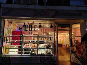 Outside of the shop at night (October 2022) at Doe Bakehouse - City Centre in York