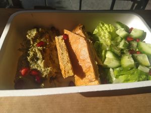 Pea hummus with flatbread pita and salad at City Bliss in Athens