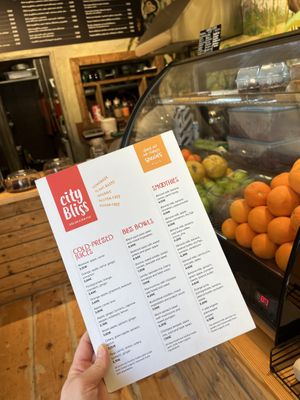 The menu from the front   at City Bliss in Athens