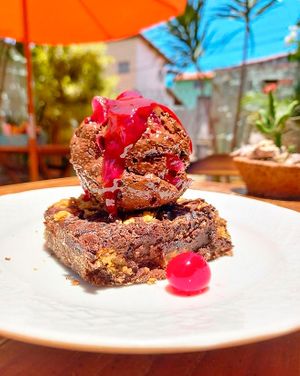 chocolate brownie with ice cream at VeganFit in Parnamirim