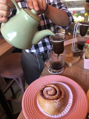 Great coffee Brazilian style and scrolls  at Amarama Vegan in Sao Paulo