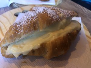 Croissant stuffed with vanilla custard   at Amarama Vegan in Sao Paulo