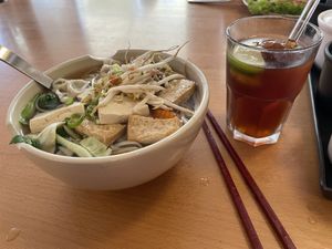 Vegan noodle soup (€9.90) and home-made Thai tea (€3.50)  at Chada Thai - Thai Nuddelsuppe in Freiburg