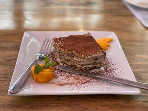 Special vegan tiramisu. This one is chocolate flavoured...but don't miss our classic coffee one! at Green Bean in Kampala
