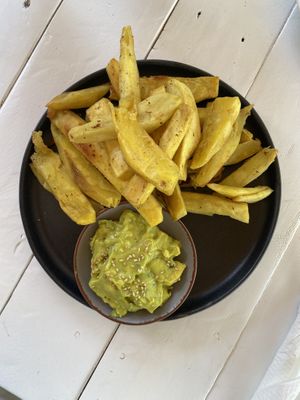Sweet potato fries with avocado   at Green Bean in Kampala