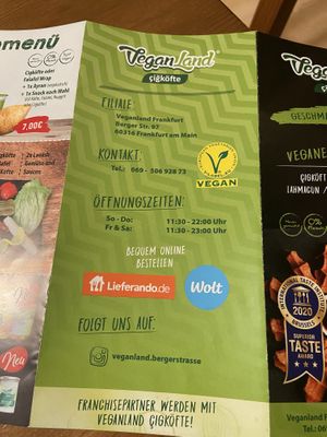 New menu   at Veganland in Frankfurt