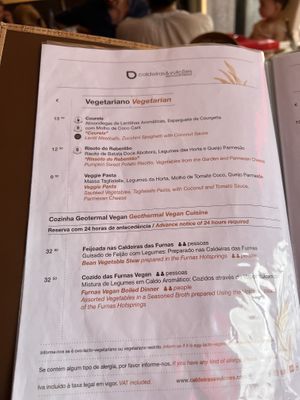 Vegetarian and vegan menu  at Caldeiras & Vulcoes in Sao Miguel