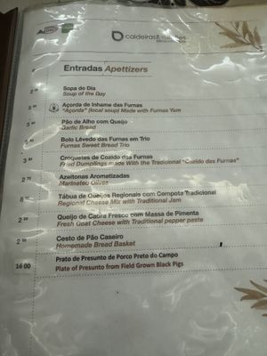 Appetiser Menu  at Caldeiras & Vulcoes in Sao Miguel