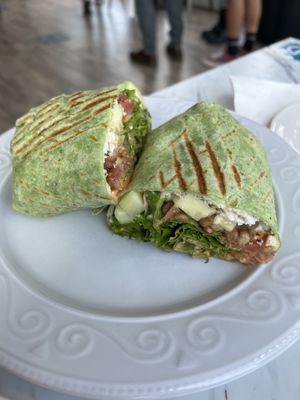 Mediterranean vegan wrap  at Postres Cafe in Bellflower