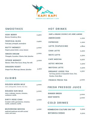 Drinks Menu at Kapi Kapi Chirripo in San Isidro Del General