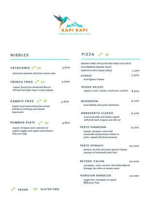 Food Menu Page 2 at Kapi Kapi Chirripo in San Isidro Del General