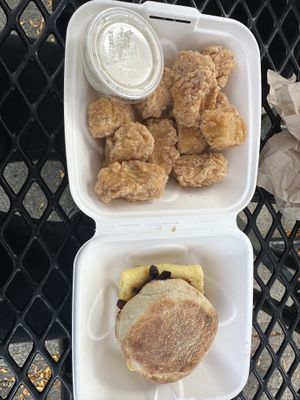 Breakfast sandwich and nuggets with cashew ranch  at Plant City X in Warwick