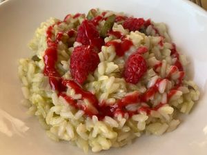 Asparagus and raspberry risotto   at Il Melograno in Terruggia