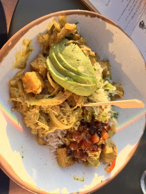 Jamaican Rice Bowl with tofu  at McMenamins in Kalama