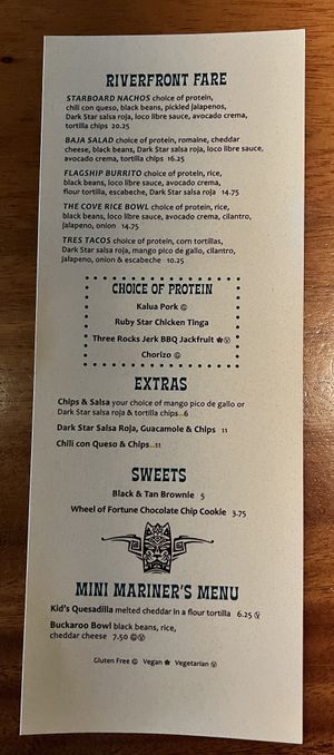 Cove bar menu  at McMenamins in Kalama