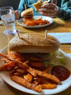 Hammerhead Garden Burger with sweet potato fries at McMenamins  in Roseburg