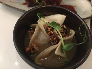 Ravioles in miso soup at brEAThe Restaurant | Sushi végétal à Paris in Paris