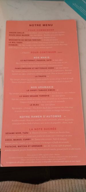 Carte at brEAThe Restaurant | Sushi végétal à Paris in Paris