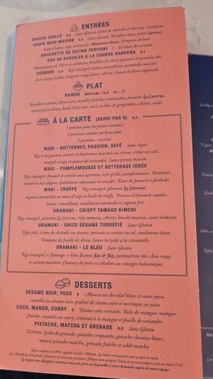 Menu (march 2022) at brEAThe Restaurant | Sushi végétal à Paris in Paris