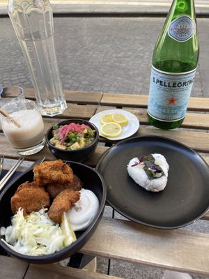 Seitan karaage, onigiri, and oyakodon  at brEAThe Restaurant | Sushi végétal à Paris in Paris