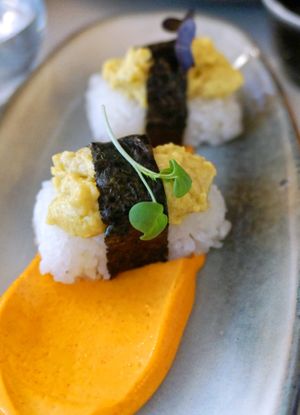 Sushi Tamago Spicy (Autumn 2022 Menu) at brEAThe Restaurant | Sushi végétal à Paris in Paris