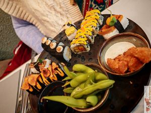 Discover plate !
EDAMAME WITH SMOKED SALT
Japanese soybeans, smoked fleur de sel
SEITAN PANKO
Seitan crispy and green pepper sauce
BUTTERNUT Nigiri 1 piece
Roasted butternut  at brEAThe Restaurant | Sushi végétal à Paris in Paris