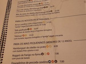 Some of the veggie options on the menu, but there are more. at A Bruxa D'Évora in Evora