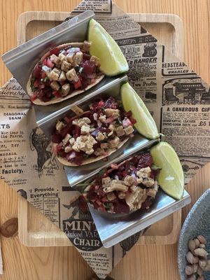 Beet tacos with cashew cheesee  at A Bruxa D'Évora in Evora