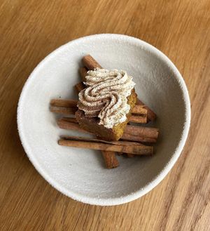 Pumpkin spice petit four topped with cinnamon frosting  at Table 13 in Wheatley
