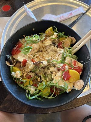 Japanese rice bowl with cold tofu   at Avanti in Boulder