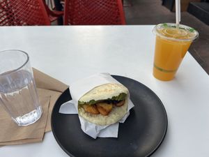 Arepa with juicee  at Avanti in Boulder
