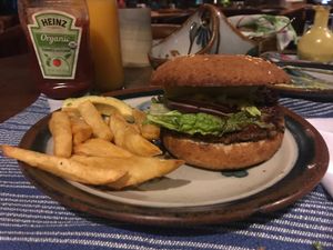 Homemade soy burger  at Hotel Santa Fe in Puerto Escondido