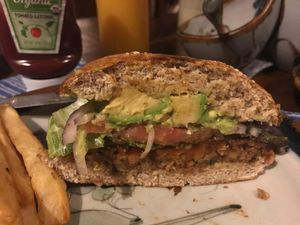 Soy burger  at Hotel Santa Fe in Puerto Escondido