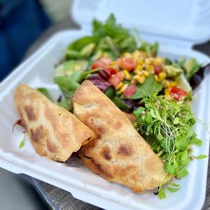Smoky chipotle maple pulled mushroom tacos (corn tortíllas, cilantro microgreens and corn salad) at Maximum Zen in Clarks Summit