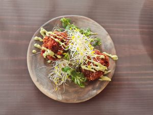 Beet meatballs at Aguacate Veggie Bar in San Cristobal De Las Casas