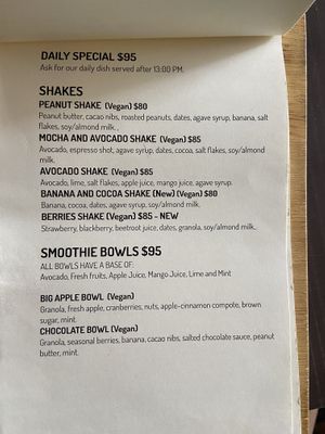 Menu smoothies   at Aguacate Veggie Bar in San Cristobal De Las Casas