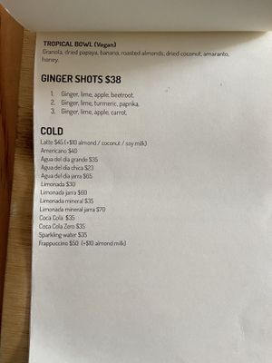 Menu drinks   at Aguacate Veggie Bar in San Cristobal De Las Casas