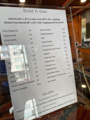 Build your own menu, but speciality pies are on their website and are truly special  at TNT Pizza in San Diego