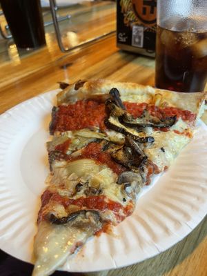 Our eggplant, artichoke, onion vegan thin crust—drool worthy!!  at TNT Pizza in San Diego